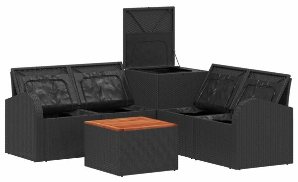VidaXL Kanapé Szett 6 db Fekete Poli rattan és acél