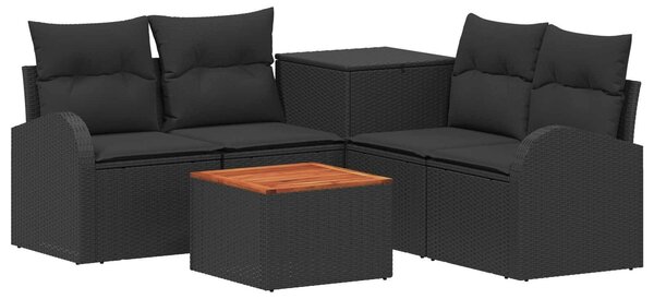 VidaXL Kanapé Szett 6 db Fekete Poli rattan és acél