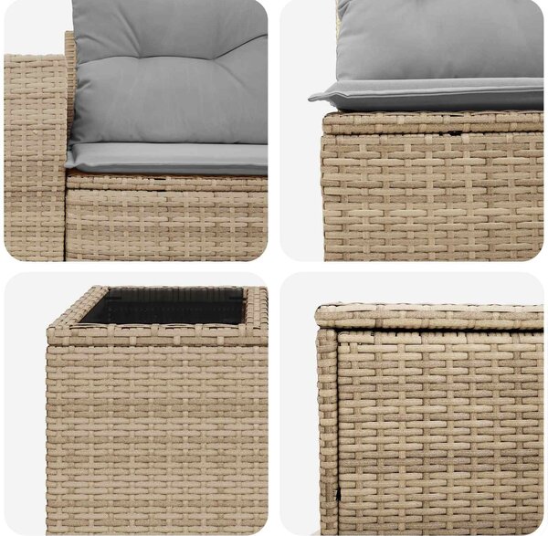 VidaXL Kanapé Szett 6 db Beige és Világosszürke Poli rattan és acél
