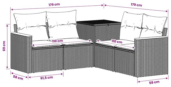 VidaXL Kanapé Szett 5 db Szürke és sötétkék Poli rattan és acél