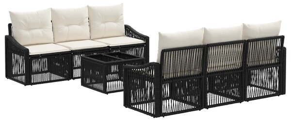 VidaXL Kerti Kanapé Szett 7 db Fekete polirattan