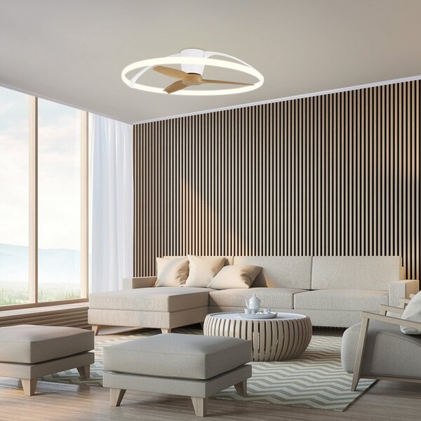 Nepal intelligens LED mennyezeti ventilátor, fehér/bükk, DC – Mantra Mantra Iluminación, Nepal, dimmable, Fa, Nappali, Fém, Modern