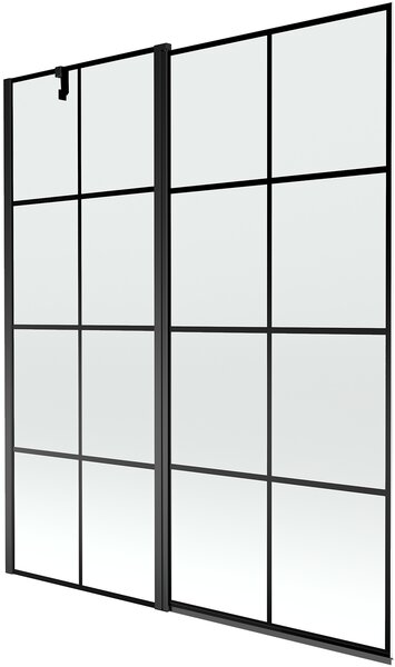 Mexen Flip, 1 szárnyas kádparaván 140 x 150 cm, 6 mm átlátszó üveg-fekete mintás, fekete profil, 894-140-101-70-77