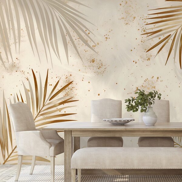 Tapéta arany pálmalevelek bézsen