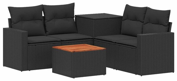 VidaXL Kanapé Szett 6 db Fekete Poli rattan és acél
