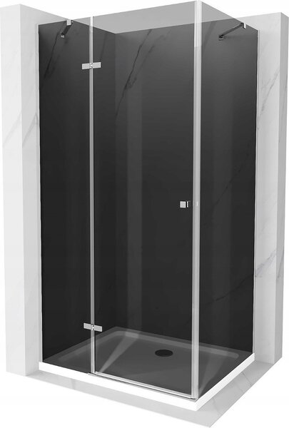 Mexen Roma, zuhanykabin csuklós ajtóval 100 (ajtó) x 110 (fal) cm, 6mm szürke üveg, króm profil + vékony zuhanytálca fehér + króm szifon, 854-100-110-01-40-4010