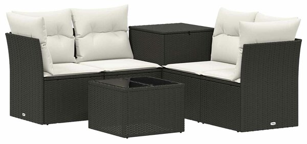 VidaXL Kanapé Szett 6 db Fekete és krémfehér Poli rattan és acél