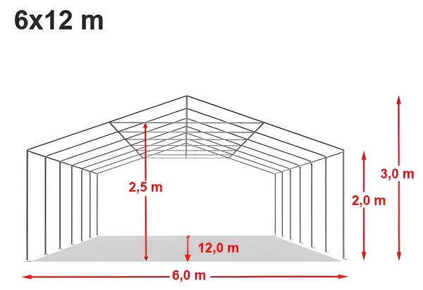 Party sátor 6x12 m STANDARD - tűzálló szín fehér