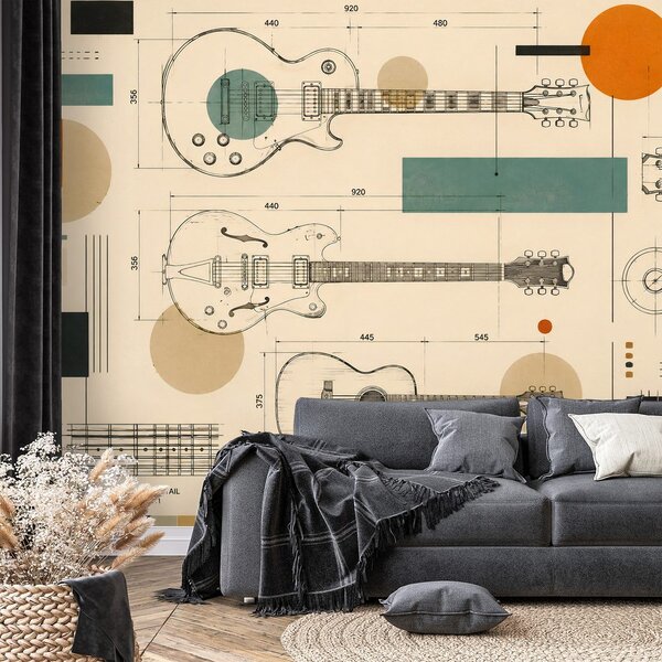 Tapéta retro stílusú gitárvázlatok