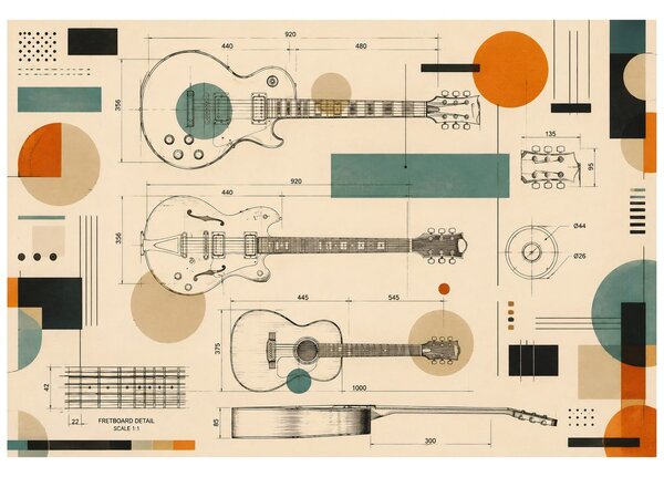 Tapéta retro stílusú gitárvázlatok