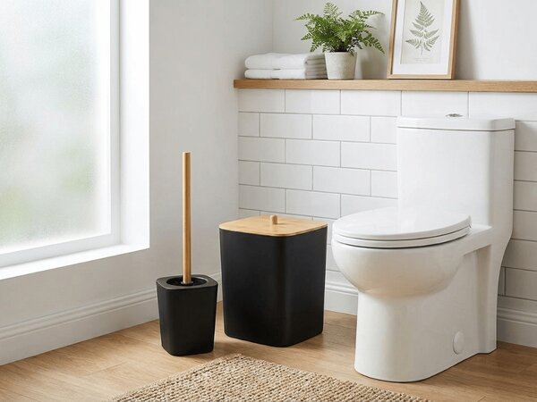 Fürdőszobai szett NATUREO 6 db, bambusz/fekete