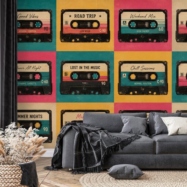 Tapéta retro színes audiokazetták