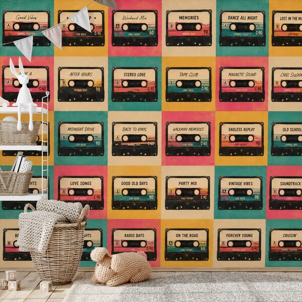 Tapéta retro kazetták vintage stílusban
