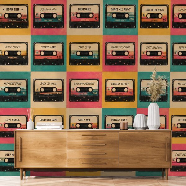 Tapéta retro kazetták vintage stílusban