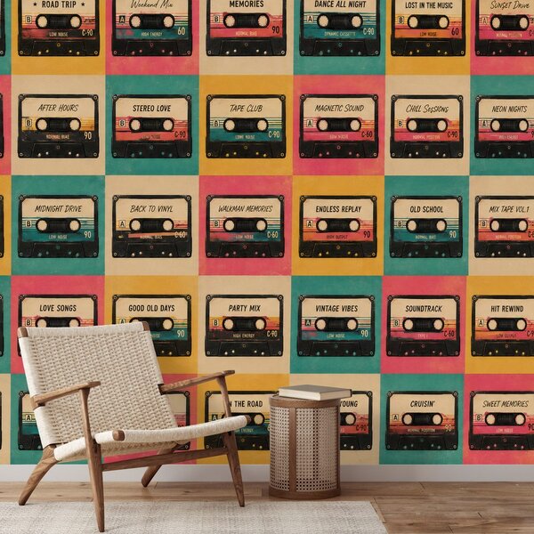 Tapéta retro kazetták vintage stílusban
