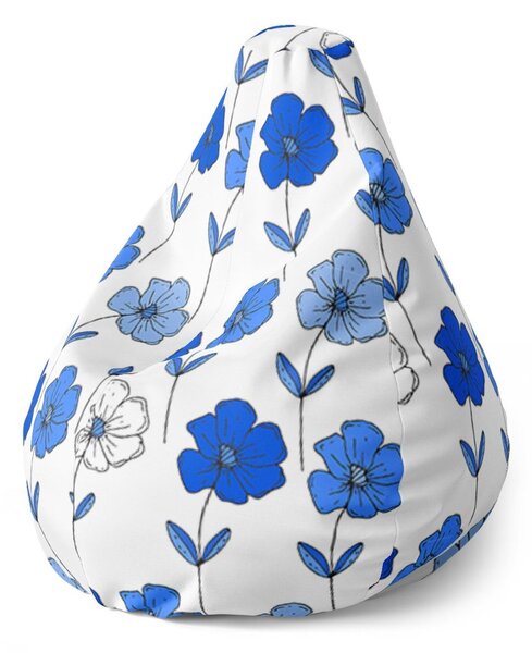 Pear babzsák kék virágok - gyerek, fehér / kék