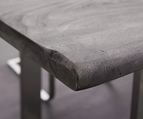 DELIFE Étkezőasztal Edge 200x100 cm XL akác platina rozsdamentes acél ezüst ferde Live-Edge