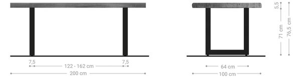 DELIFE Étkezőasztal Edge 200x100 XL akác platina rozsdamentes acél széles Live-Edge