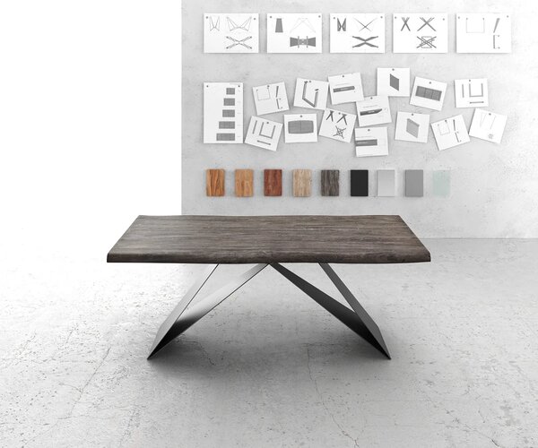 DELIFE Étkezőasztal Edge 200x100 XL akác platina V alakú láb laposacél fekete Live-Edge