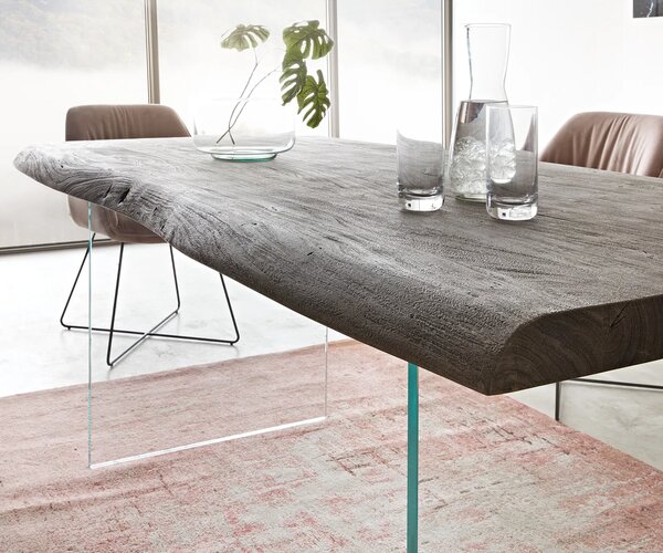 DELIFE Étkezőasztal Edge 200x100 XL akác platina üveg Live-Edge