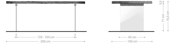 DELIFE Étkezőasztal Edge 200x100 XL akác platina üveg Live-Edge
