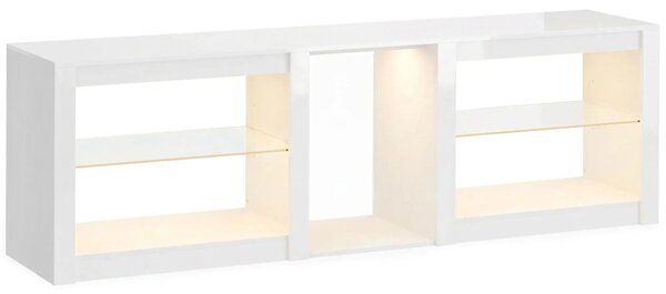 TV-szekrény RGB LED világítással, modern, fehér