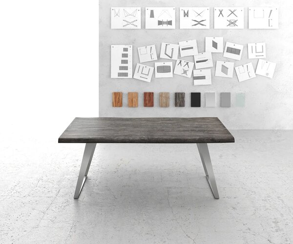 DELIFE Étkezőasztal Edge 200x100 cm XL akác platina rozsdamentes acél ezüst ferde Live-Edge
