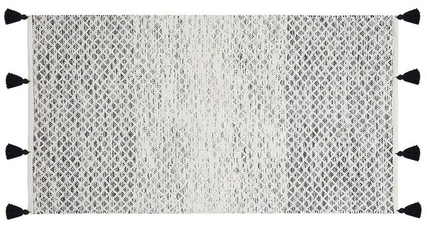 Fekete Fehér Szőtt Szőnyeg Bojtokkal 80 x 150 cm GEMLIK