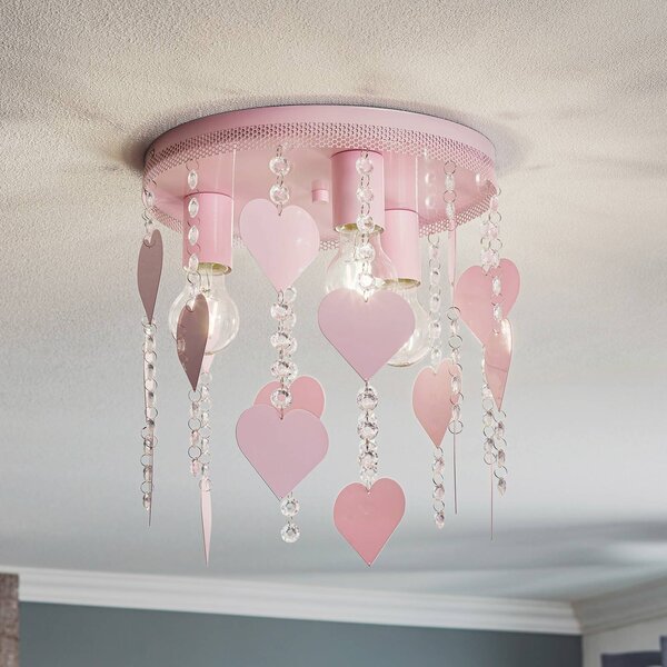 Eko-Light Corazon mennyezeti világítás rózsaszín szívekkel, dimmelhető, Lila / pink / rózsaszín, Gyermekszoba, fém, Fiatalos életstílus