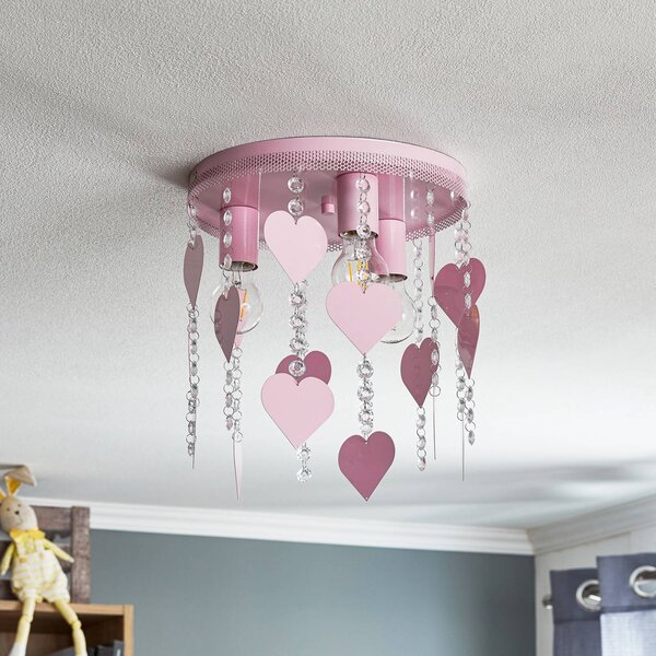 Eko-Light Corazon mennyezeti világítás rózsaszín szívekkel, dimmelhető, Lila / pink / rózsaszín, Gyermekszoba, fém, Fiatalos életstílus