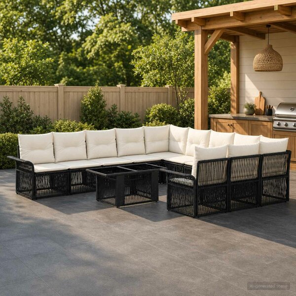 VidaXL Kerti Kanapé Szett 12 db Fekete és krémfehér polirattan