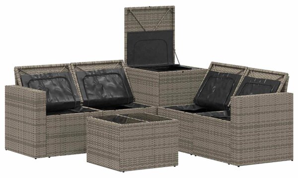 VidaXL Kanapé Szett 6 db Szürke és sötétkék Poli rattan és acél