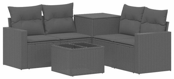VidaXL Kanapé Szett 6 db Fekete Poli rattan és acél