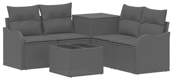VidaXL Kanapé Szett 6 db Fekete Poli rattan és acél