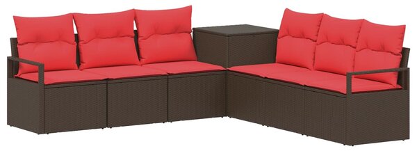VidaXL Kanapé Szett 7 db Barna és Piros Poli rattan és acél
