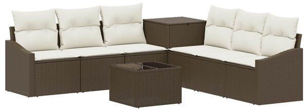 VidaXL Kanapé Szett 8 db Barna és Krémfehér Poli rattan és acél