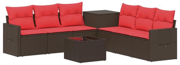 VidaXL Kanapé Szett 8 db Barna és Piros Poli rattan és acél