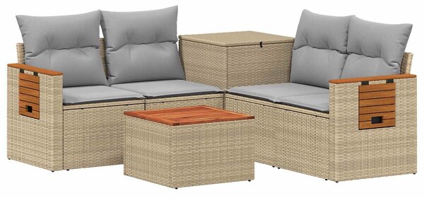 VidaXL Kanapé Szett 6 db Beige és Világosszürke Poli rattan és acél