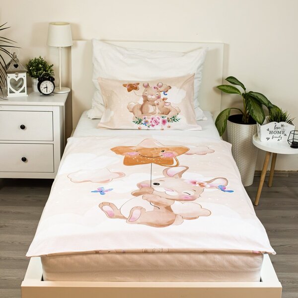 Pamutból készült babaágynemű BUNNY STAR bézs Ágyneműhuzat mérete: 40 x 60 cm | 100 x 135 cm