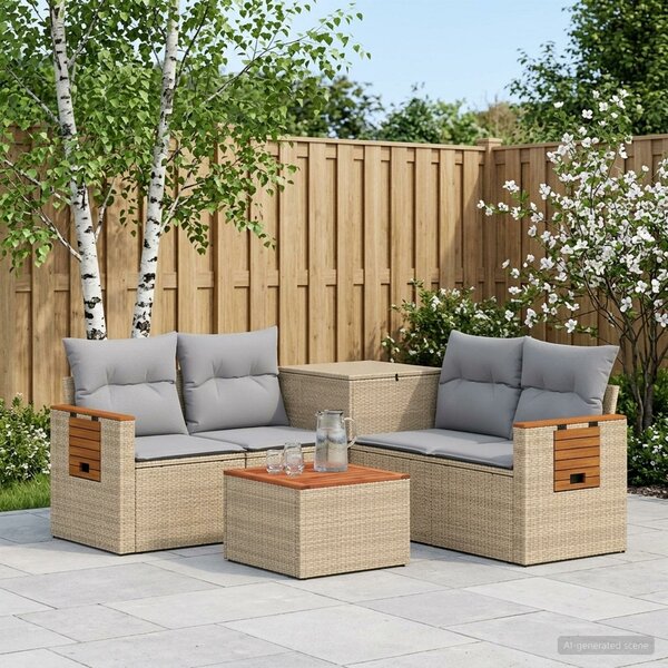 VidaXL Kanapé Szett 6 db Beige és Világosszürke Poli rattan és acél