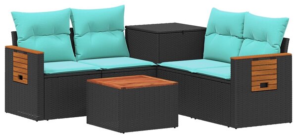 VidaXL Kanapé Szett 6 db Fekete és Kék Poli rattan és acél