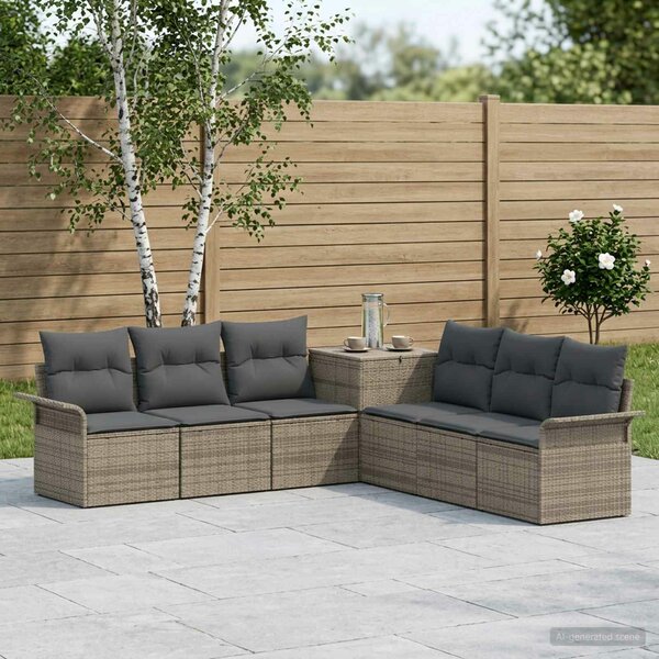 VidaXL Kanapé Szett 7 db Szürke és sötétszürke Poli rattan és acél