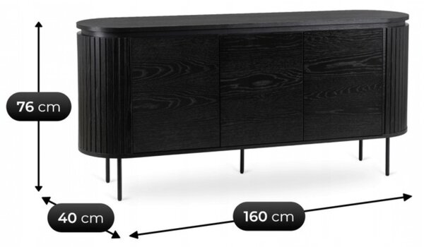 Komód 160 cm, háromajtós kivitelben, fekete színben BECK