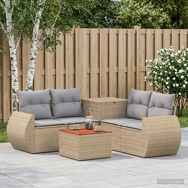 VidaXL Kanapé Szett 6 db Beige és Világosszürke Poli rattan és acél