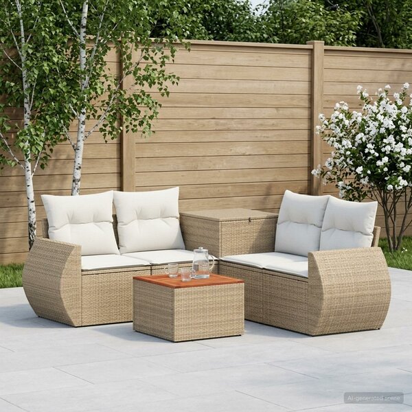 VidaXL Kanapé Szett 6 db Beige és Krémszínű Poli rattan és acél