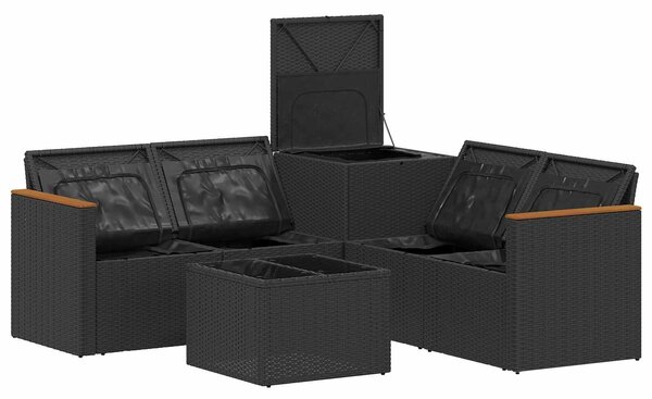VidaXL Kanapé Szett 6 db Fekete és krémfehér Poli rattan és acél