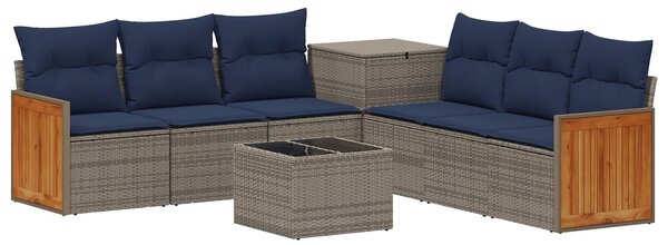 VidaXL Kanapé Szett 8 db Szürke és sötétkék Poli rattan és acél