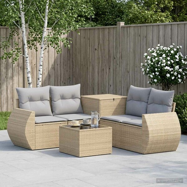 VidaXL Kanapé Szett 6 db Beige és Világosszürke Poli rattan és acél