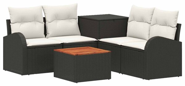 VidaXL Kanapé Szett 6 db Fekete és krémfehér Poli rattan és acél