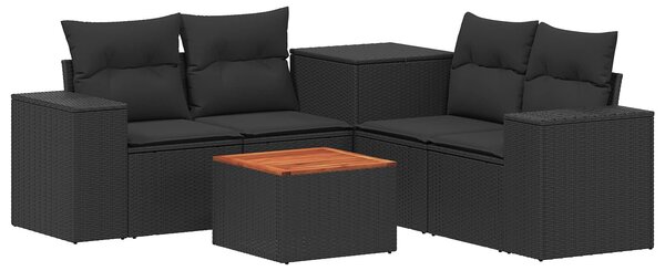 VidaXL Kanapé Szett 6 db Fekete Poli rattan és acél